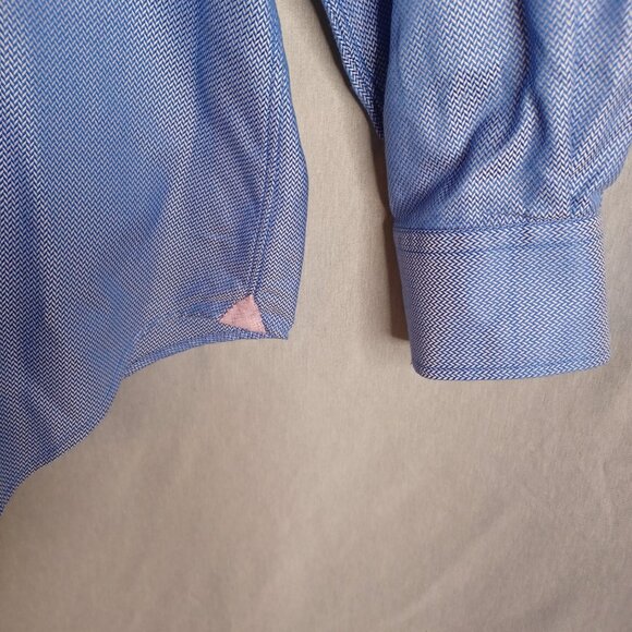 Robert Graham Shirt Mens 47(38/39)Tall SkyBlue Herringbone Long Sleeve Flip Cuff - Picture 5 of 13